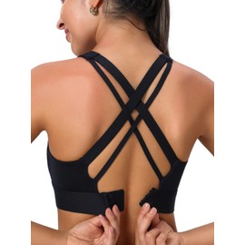 High Impact Sports Bra for Women Molded Cup Back Closure High Support Womens Sports Bras Criss-Cross Back Workout Running Bra, Black, Small