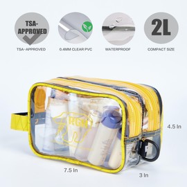 ROUGH ENOUGH Clear TSA Approved Toiletry Bag Shaving Cosmetic Bag Organizer Case for Men Women Carry-On Travel Essentials with Dry Wet 2 Compartments Quart Size Yellow