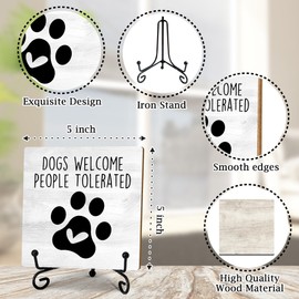 Pet Lovers Wooden Sign - Dogs Welcome People Tolerated - Dog Owner Gifts, Home Office Decor Office Rustic Table Desk Decor Accessories & Supplies, 5X5 Inches-A18
