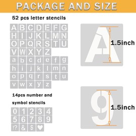 YEAJON 1.5 Inch Letter Stencils Symbol Numbers Craft Stencils, 66 Pcs Reusable Plastic Alphabet Templates for Painting on Wood, Wall, Fabric, Rock, Glass, Signage