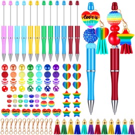 Unittype 12 Pcs Beadable Pens kits Bead Pen sets with Assorted Colors Beads 12 Tassels DIY Making Bulk Multicolor Ballpoint Pen Black Ink for Women Students Office School(Rainbow Style)