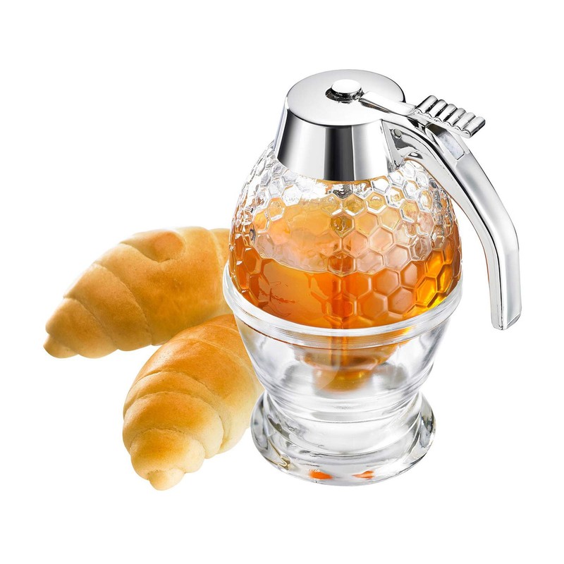 Westmark Honigbirne/Honig-Dosierer mit Untersatz, Fassungsvermögen: 200 ml, Wabenmuster, Glas/Kunststoff, Deluxe,