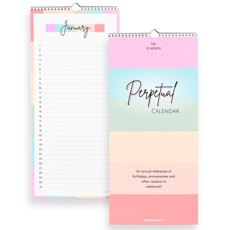 Perpetual Monthly Wall Calendar for Birthdays, Anniversaries & Special Dates