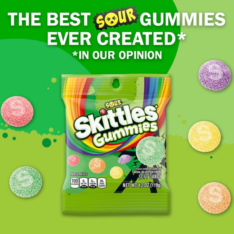 SKITTLES Gummies Sour Tart Gummy Candy, 4.2 Oz Bags (Pack