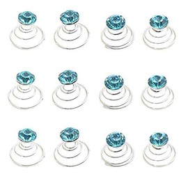 canjoyn 24 Pcs Bridal Gem Spin Hair Pins Swirl Hair Twists Coils Wedding Spiral Twist Hairpins Shiny Rhinestone Crystal Twisters Metal Spiral Updo Prom (Light Blue)
