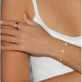 Gold Bracelets for Women Waterproof Bracelet Stack Dainty Stackable Paperclip Cuban Link Snake Figaro Box Beaded Chain Bracelet Gold Jewelry Set(2 Pcs Rope Four Clover)