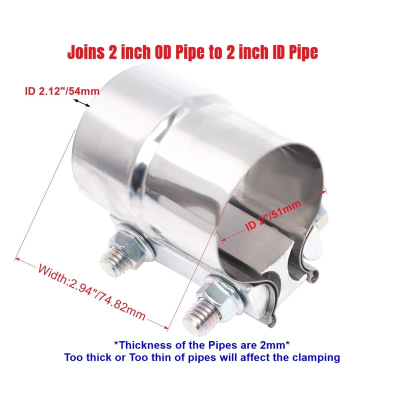 Elifecenter 2 Inch Exhaust Clamp, Lap Joint Band Clamp Stainless