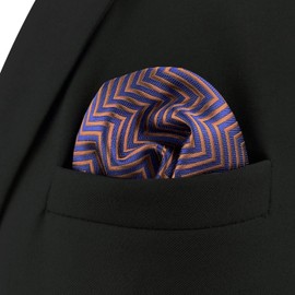 S&W SHLAX&WING Pocket Squares for Men Zigzag Pattern Blue Navy with Red Brown 32cm