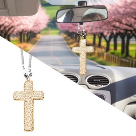 Bling Car Rear View Mirror Accessories Hanging Pendant,Cross Crystal Rhinestone for Car Mirror Hanging,Double-Sided Cross Diamond Religious,Interior Men Women Accessories