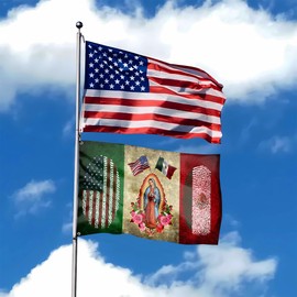Mexico Flag 3x5 Ft Outdoor Mexican American Flag With Virgin Mary Flag Polyester Double Sided Mirror Printing for Outdoor House Indoor Outside Patriotic Friendship Banner Decor - Unique Holiday Gift