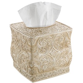 Creative Scents Victoria Tissue Box Cover Square – Beige Tissue Holder for Bathroom - Decorative Tissue Box Holder with Durable Bottom Slider - Boho Bathroom Decor