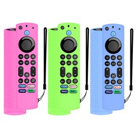 Voice Remote Cover, Silicone Remote Cover Case Compatible with Toshiba/Insignia Firetv Omni Series or TV 4-Series, Anti Slip Shockproof Remote Case with Lanyard (Pink Glow & Blue Glow & Green Glow)