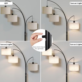 SUNMORY 3 Lights Floor Lamp for Living Room, 78" Tall Standing Lamp with Hanging Drum Shade, Modern Arc Floor Lamps with Heavy Base, Mid Century Arched Tree Floor Lamp for Bedroom, Office, Corner