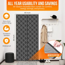 RYNVARK Reversible Door Insulation Curtain for Easy Entry Keeping Unwanted Air Out - Thermal Door Curtain with Adjustable Hang Height - Thicker Cotton Insulation - Reinforced Stitching – 84”x40”