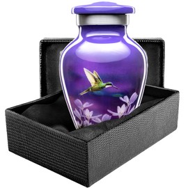 Olivia Memorials Small Urn for Ashes Women Men Adult | Mini Hummingbird Urn for Female Male Human Purple Urn Keepsake Carefully Handcrafted Funeral Decorative