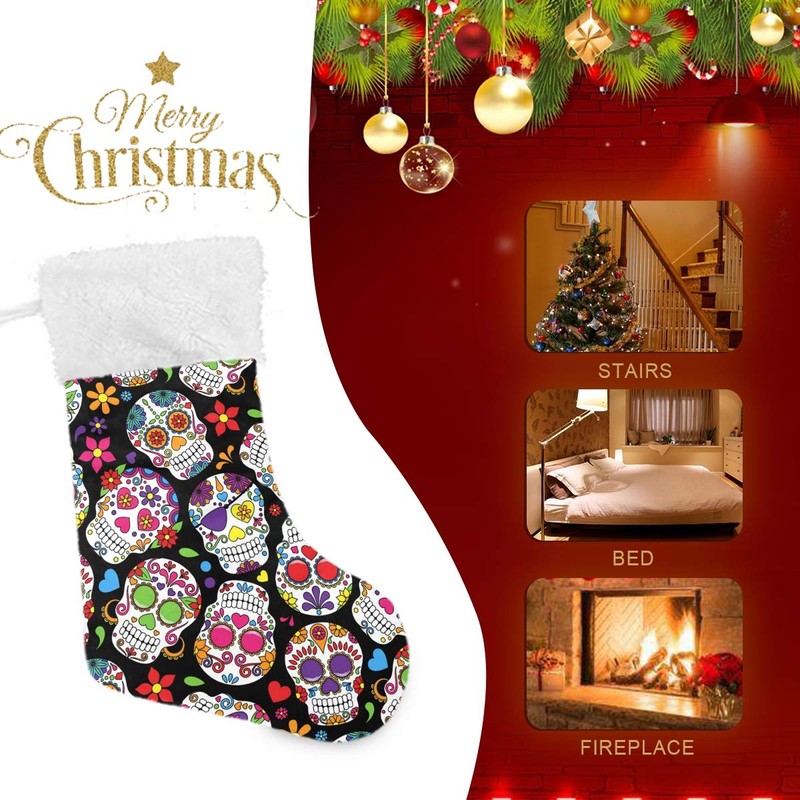 Blueangle Sugar Skull Flower Christmas Stockings 17.7 Inch Gift Holders