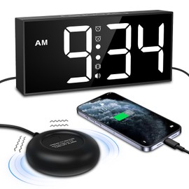 Ankilo Loud Alarm Clocks for Heavy Sleepers Adults, Dual Alarms Clock with Bed Shaker for Deaf, Digital Clock for 4 - Level Volum, 5-Level Brightness, Snooze