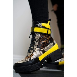 Cape Robbin Future Wave Combat Boots for Women Platform Boots with Chunky Block Heels Womens High Tops Boots,Leopard,8