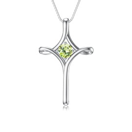 TOUPOP Peridot Cross Necklace for Women Sterling Silver August Birthstone Necklace Faith Crucifix Cross Pendant Necklace Religious Jewelry Birthday Anniversary Christmas Gifts for Her