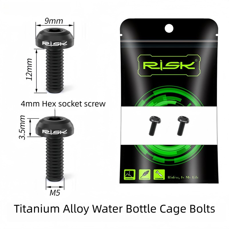 JMFahrrad Titanium Bicycle Water Bottle Cage Screws, Black, 2-Pack