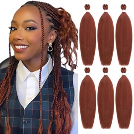Ginger Braiding Hair Pre stretched 6 Packs 20 Inch Synthetic Braiding Hair Prestretched Natural Easy Twist Braids Hot Water Setting Professional Soft Yaki Straight Texture (#350)