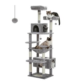 PAWZ Road 72-Inch flower/Cactus Cat Tree for Indoor Cat, With Sisal-Covered Scratching Posts, Padded Perches, Condos, and Basket（Gray/Dark Gray/Beige） Pet Supplies Home cattree - Color: Gray