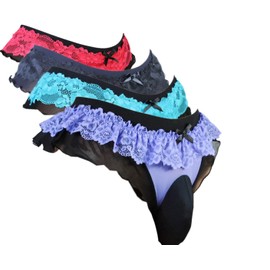 aishani Men's lace Underwear Bikini Briefs Panties stitched comfy pouch －4 pack-XXL