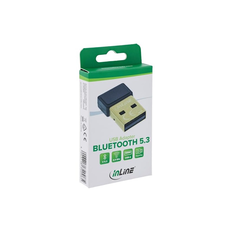 InLine Bluetooth 5.3 USB Adapter, Driverless Plug and Play, Up