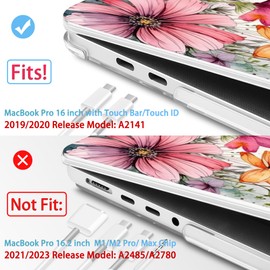 Mektron Designed Case for MacBook Pro 16 Inch A2141 Cover 2019 Release 16" with Liquid Retina Display/Touch ID, Plastic Hard Shell with Keyboard Skin & Screen Protector & Dust Plug, Colorful Floral