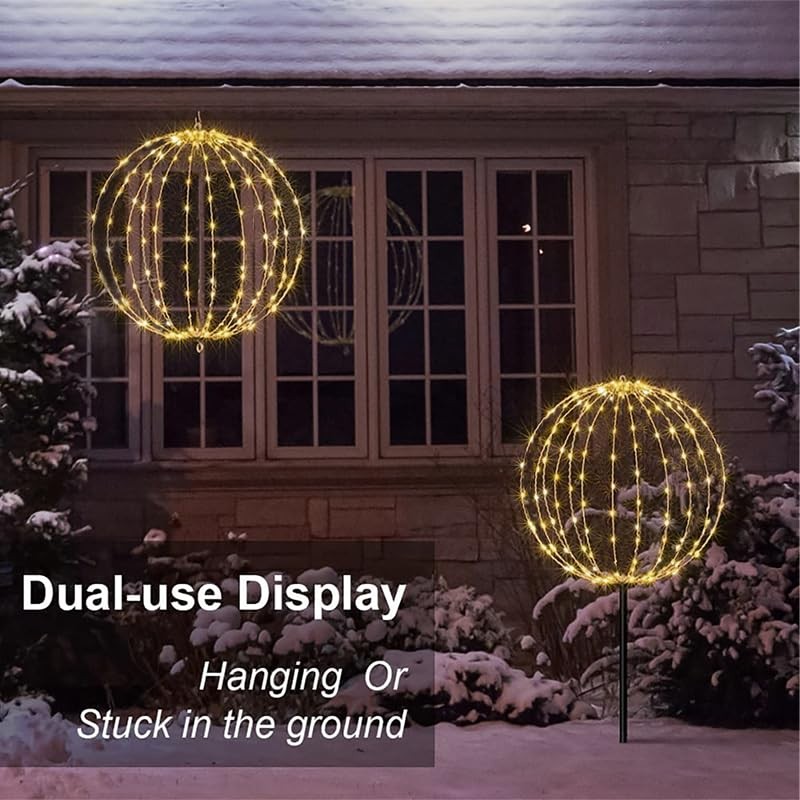 2 Pack Christmas Ball Light, 12IN Foldable Metal Sphere Lights,