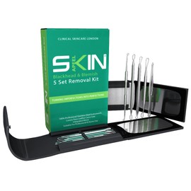 Skinapeel Premium Blackhead & Blemish Remover Kit - Acne Treatment - 5 Professional Dermatologist Stainless Steel Grade Tools - Easily Cure Pimples, Blackheads, Comedones, Acne and Facial Impurities- Presented In Beautful Travel Case With Integrated Mirr
