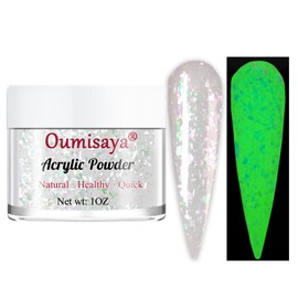 Glow in the dark Clear Glitter Acrylic Nail Powder Colors 1OZ with sparkle chamelon foils perfect for black nail art design