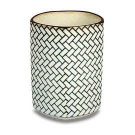 MINO WARE JAPAN-Komon - Taza de té japonesa estilo Pentágono de cerámica de 5.5 onzas, Yunomi Chawan, sopa de té verde, bebida de café (Hinoki-awase)