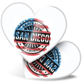 2 x Heart Stickers 7.5 cm - San Diego USA American Flag Stamp Fun Decals for Laptops,Tablets,Luggage,Scrap Booking,Fridges, #6051