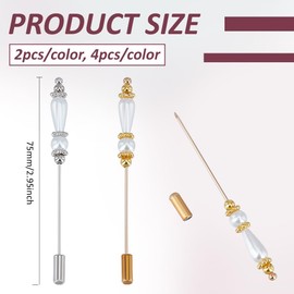 BENECREAT 8Pcs Pearl Hat Pin, 2.9 Inch Platinum/Gold Lapel Pin for Shirt and Suit, Vintage Tie Pin Stick, Imitation Pearl Brooches, Brooch Jewelry Hair Accessories, Brass, no gemstone