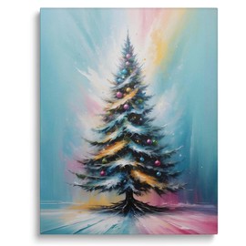 Vibrant Christmas Tree Canvas Wall Art - Colorful Winter Scene with Snow and Ornaments, Decor for Room, Bedroom or Office, 24X30 inch Adds Bright Holiday Cheer, Unique Christmas Decoration for Home
