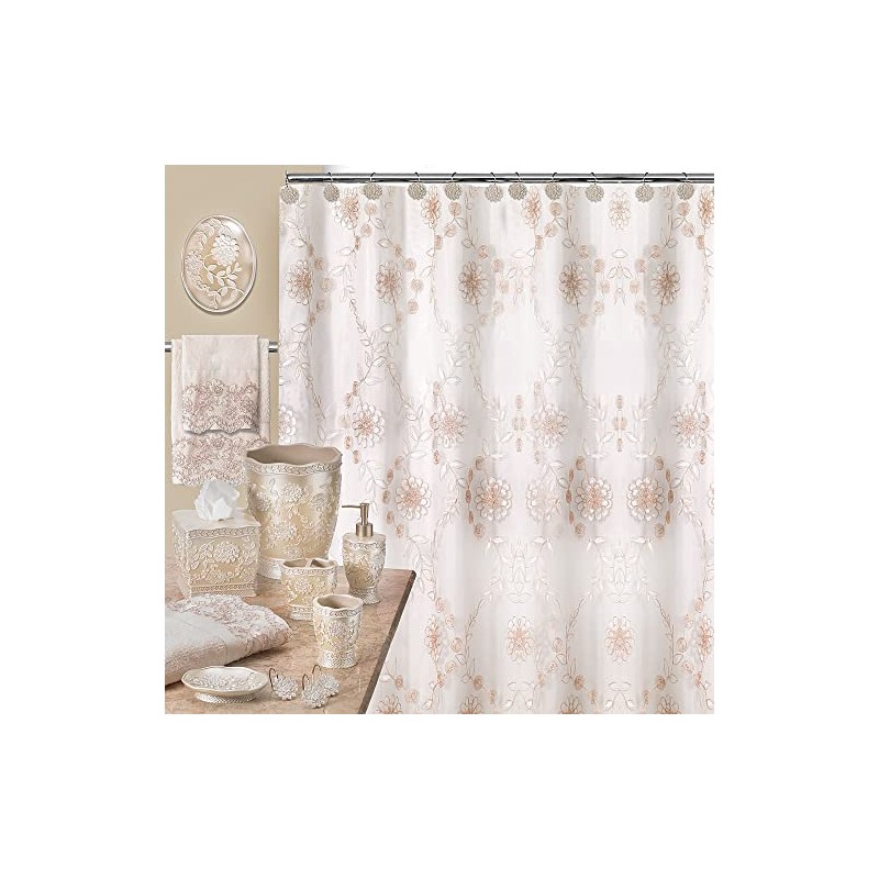 Popular Bath Shower Curtain Rose Vine, Beige-Taupe