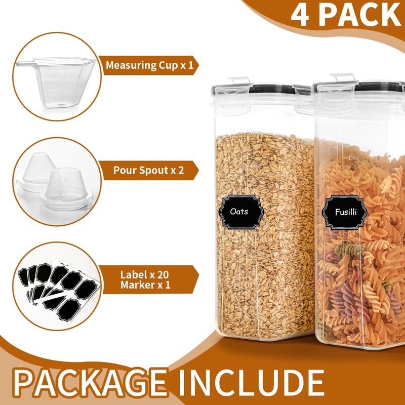Cereal Containers Storage Set (4L / 135.2oz), 4PCS Airtight Food