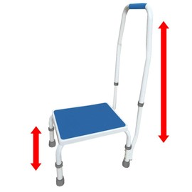 Platinum Health AdjustaStep(tm) Deluxe Step Stool/Footstool with Handle/Handrail, Height Adjustable. 2 Products in 1. Modern White/Blue Design. Padded Non-Slip Handle. 300 lb. Capacity