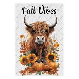 Fall Vibes Decor Tin Signs Highland Cow Decor Metal Tin Sign Rustic Fall Decor Tin Poster Pumpkins Sunflower Fall Decor Tin Plaque Farmhouse Fall Decor Signs Rustic Fall Decor Tin Poster 8x12 Inch