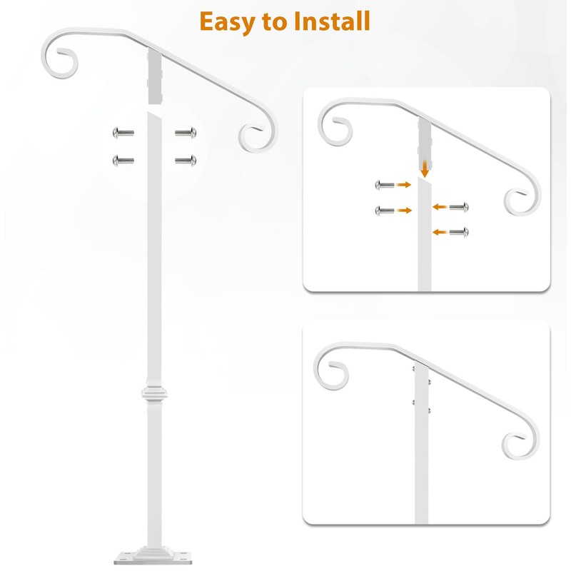 Zwinz Handrail Railing, Single Post Handrail Fits 1 or 2