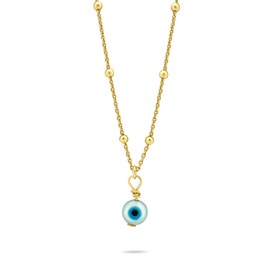 FRONAY 14k Gold Plated Silver Evil Eye Necklace Specialty Chain (Mother of Pearl Eye)