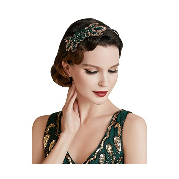 BABEYOND 1920s Headpiece Vintage 1920s Headband Crystal Headband Flapper Headpiece with Crystal Great Gatsby Costume Accessories Roaring 20's Accessories (Green)