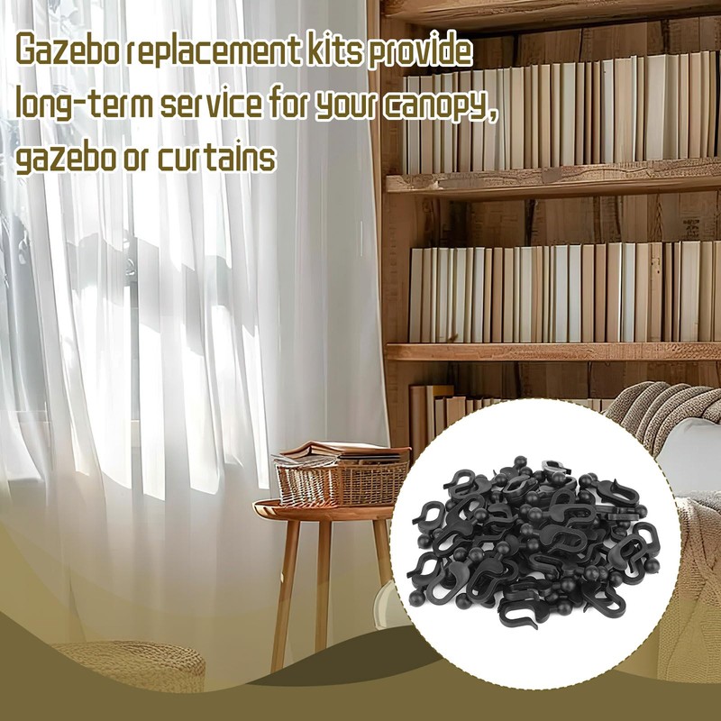 lasuroa 50pcs Plastic Hooks for Gazebo Curtains, Smooth Sliding Track