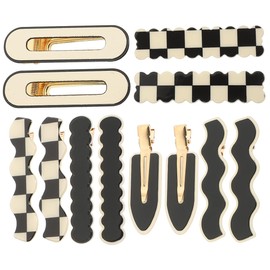 HOMSFOU 12pcs Korean Japanese Style Checkered Hair Clips Duck Bill Clips for Bangs Seamless Wavy Curve Design Wedding Banquet Hair Styling