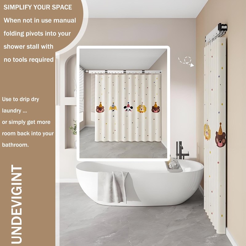 Wall Mount Folding Shower Curtain Rod, 69 Inches (5-Fold), Adjustable