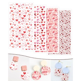 Puocaon Valentines Clay Transfer Paper - Love Polymer Clay Transfer Paper for Jewelry Earrings Making, Cute Flip Pink Heart Polymer Clat Jewelry Transfer Sheets