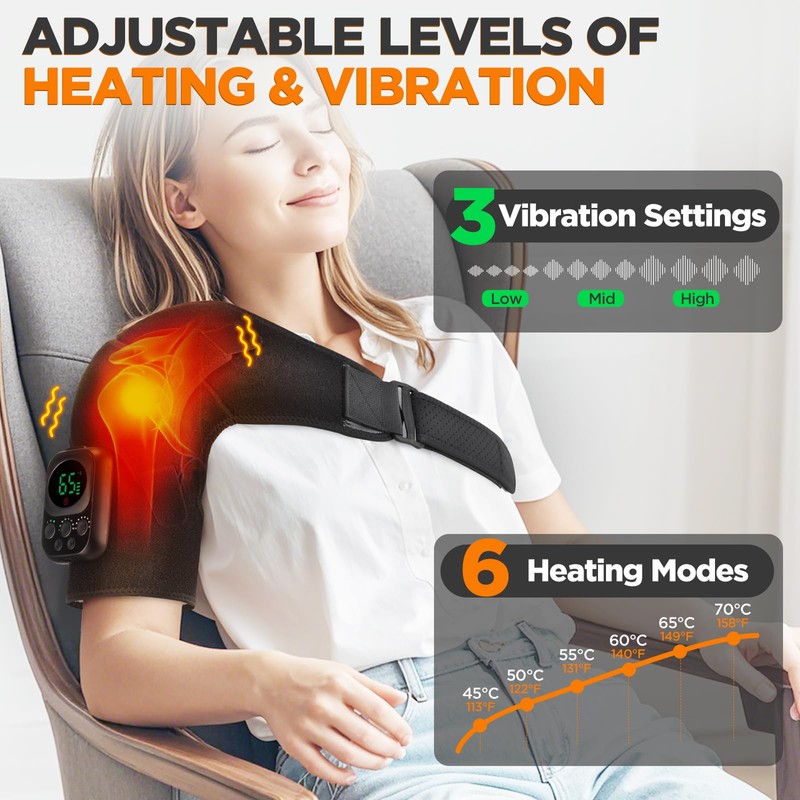Cordless Heated Shoulder Support, Shoulder Massager, Shoulder Brace Wrap for