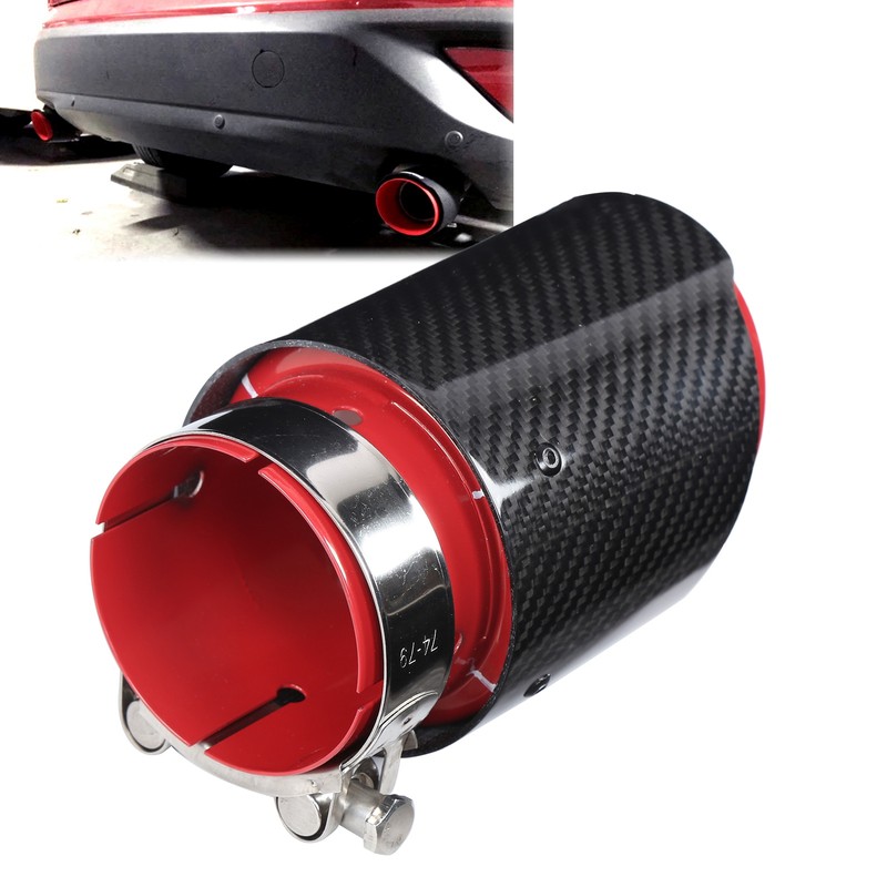 Universal Exhaust Tip Tail Throat Glossy Carbon Fiber Red Pipe
