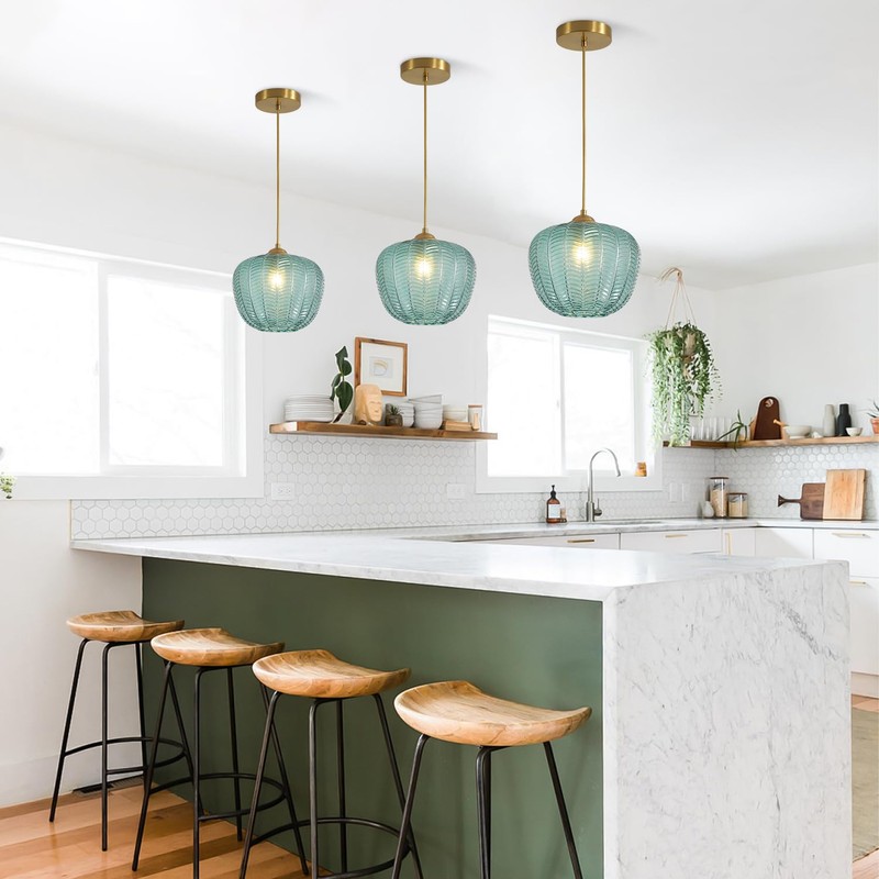 KCO Lighting Vintage Green Glass Pendant Light Gold Globe Pendant